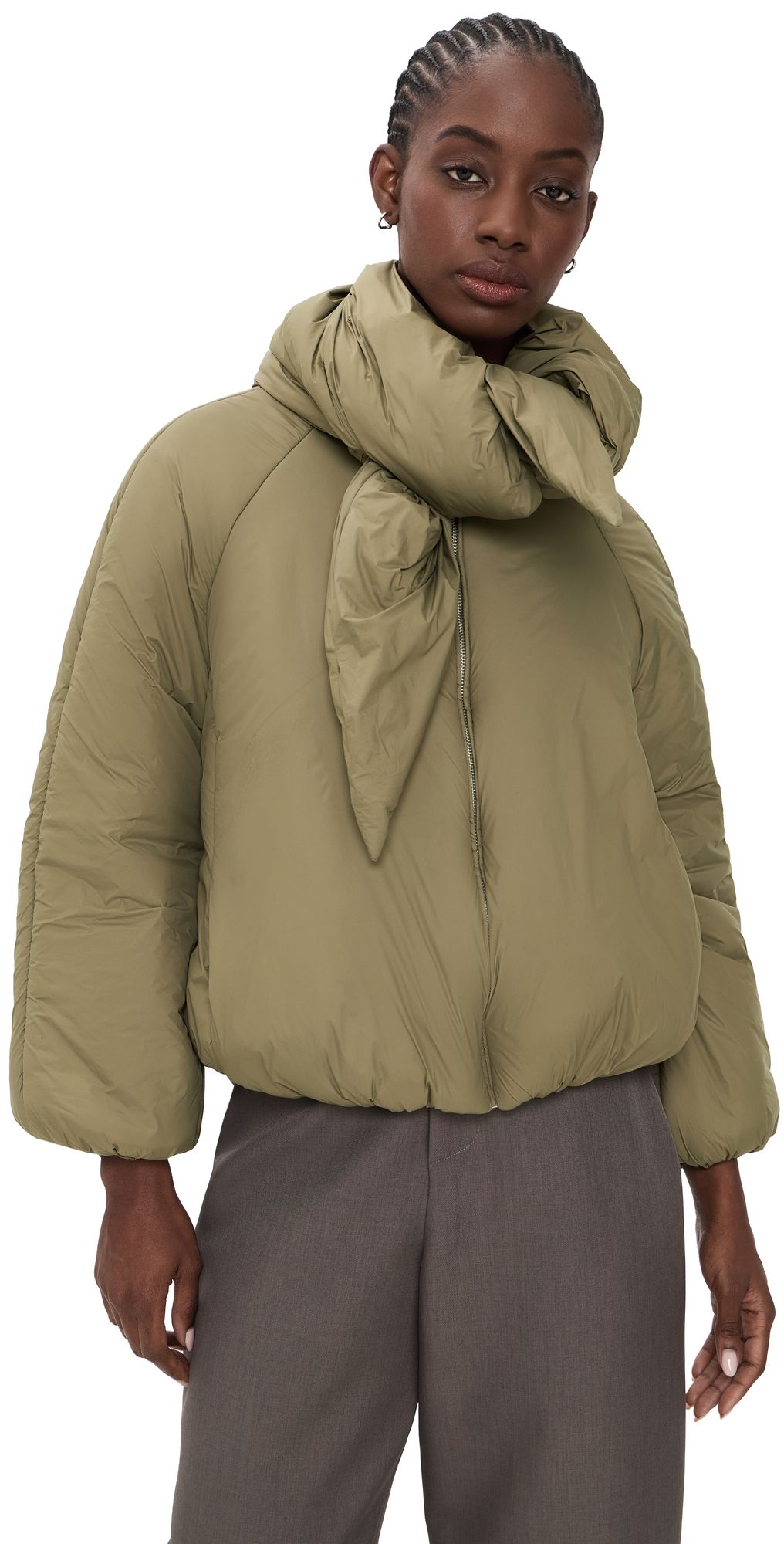 MEIMEIJ Cropped Quilted Scarf Collar Puffer Jacket Pine 40