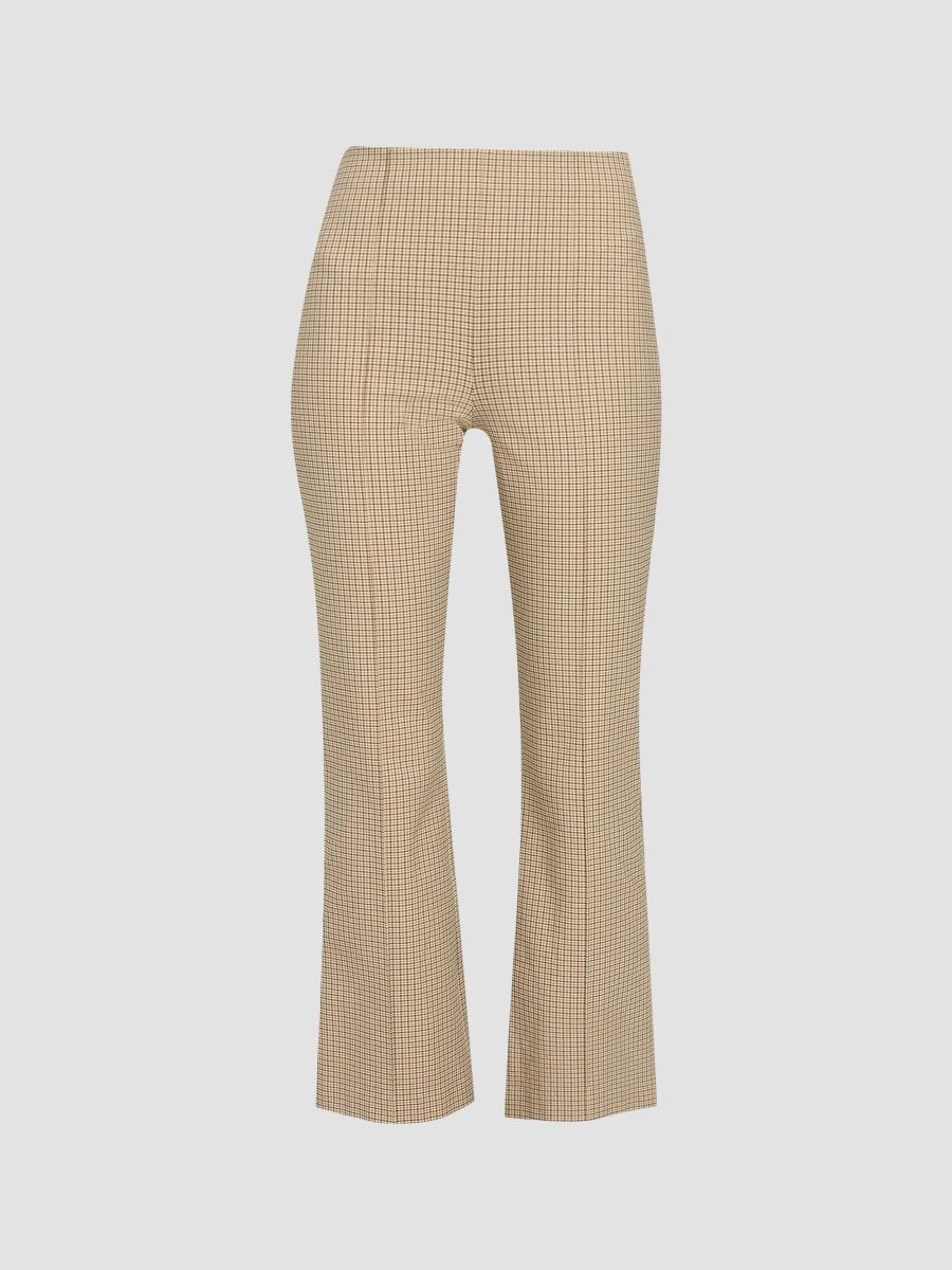 Vince Women's Niki Mid-Rise Plaid Crop Flare Pants - Oak Buff Check - Size XXS