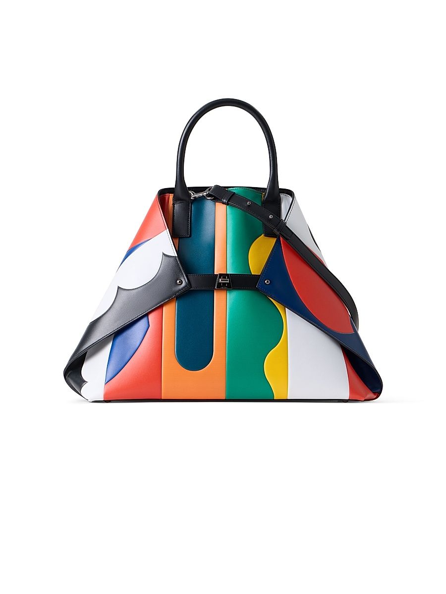 Women's Medium AI Colorblocked Leather Tote Bag - Multi Color