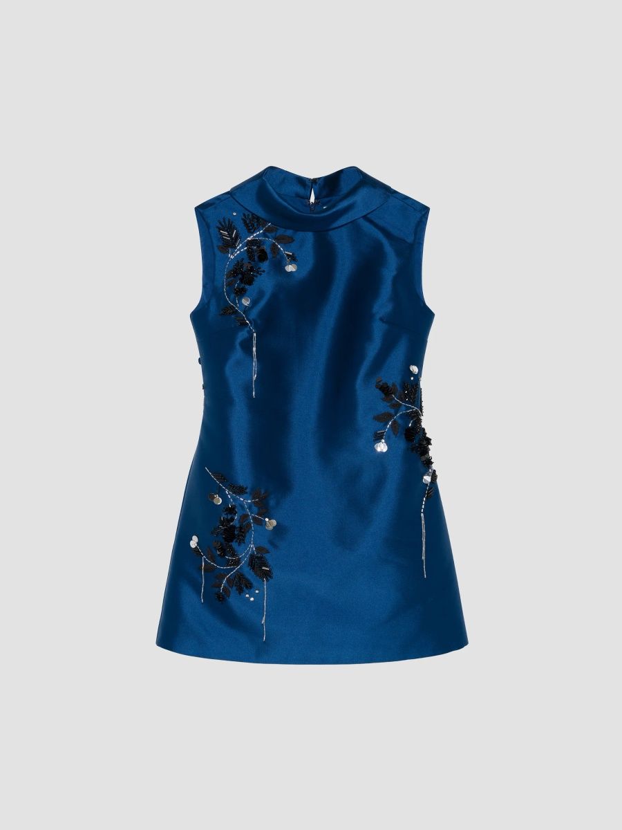 SIMKHAI Women's Renza Embroidered Satin Mini Dress - Ink - Size 0