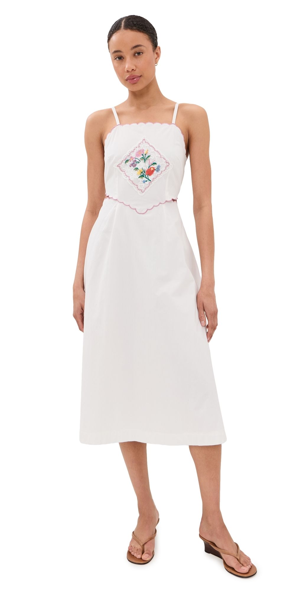 Another Girl Embroidered Handkercheif Detail Dress White M