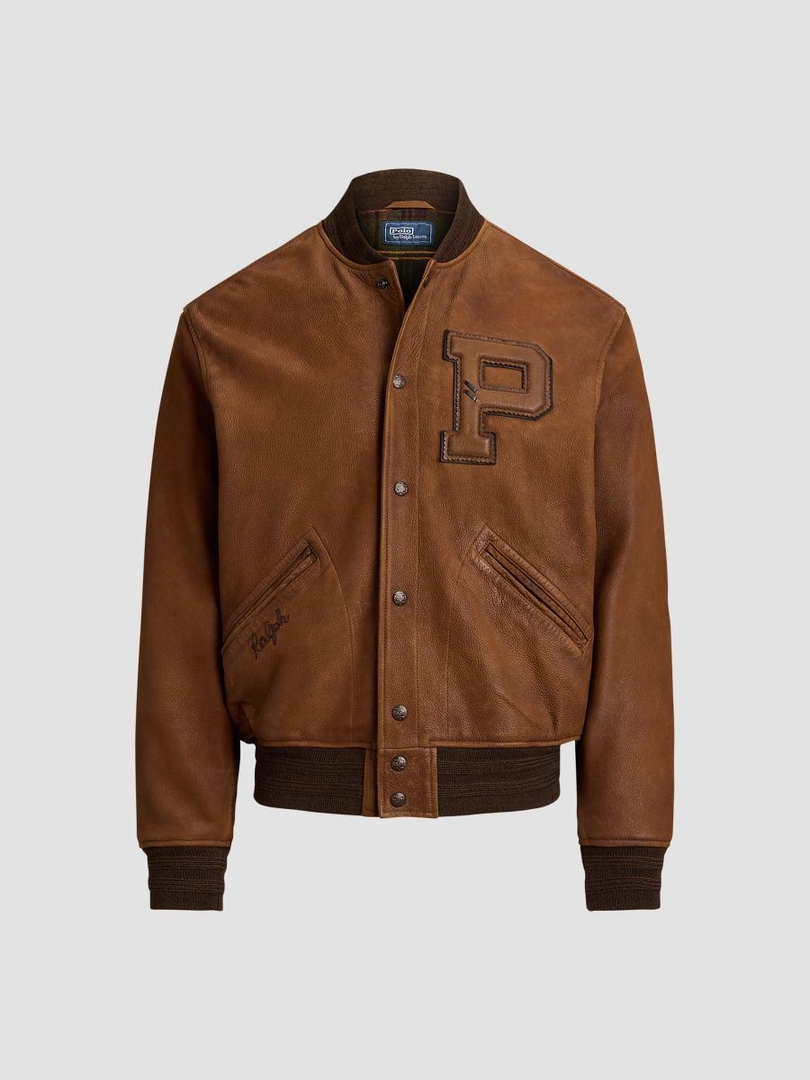 Polo Ralph Lauren Men's Leather Letterman Jacket - Saddle - Size Large