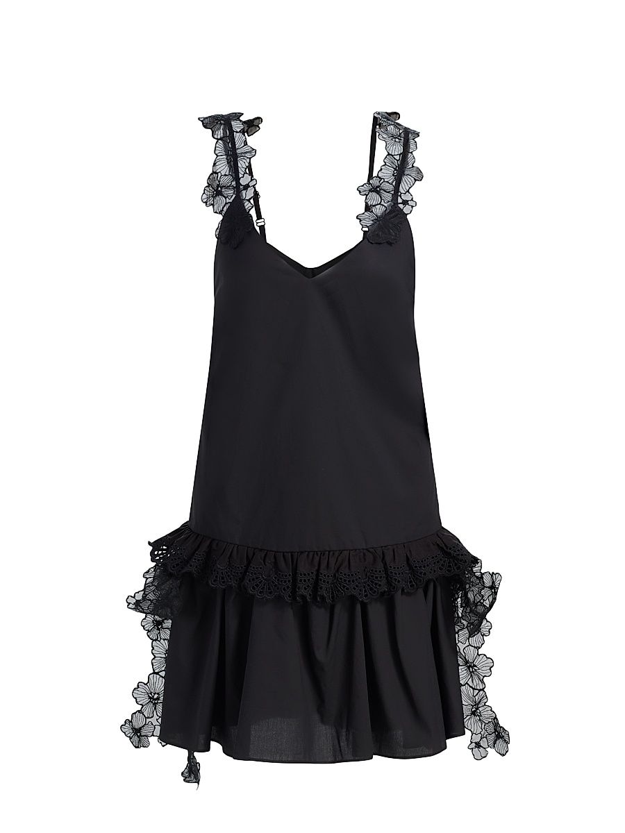 Women's Coralie Lace-Trim Cotton Drop-Waist Minidress - Black - Size 10