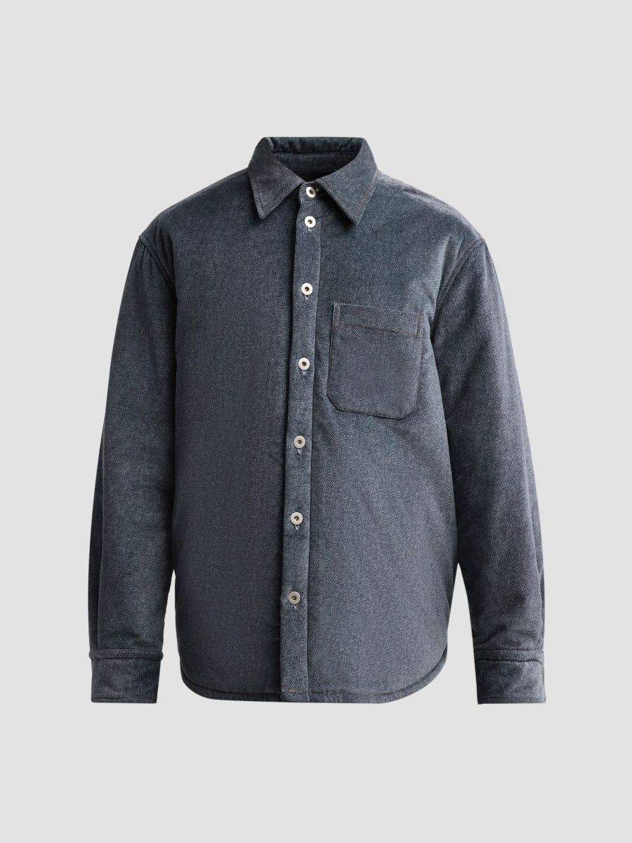 Men Carlton Velvet Denim Shirt - Dark Indigo - Size XXL