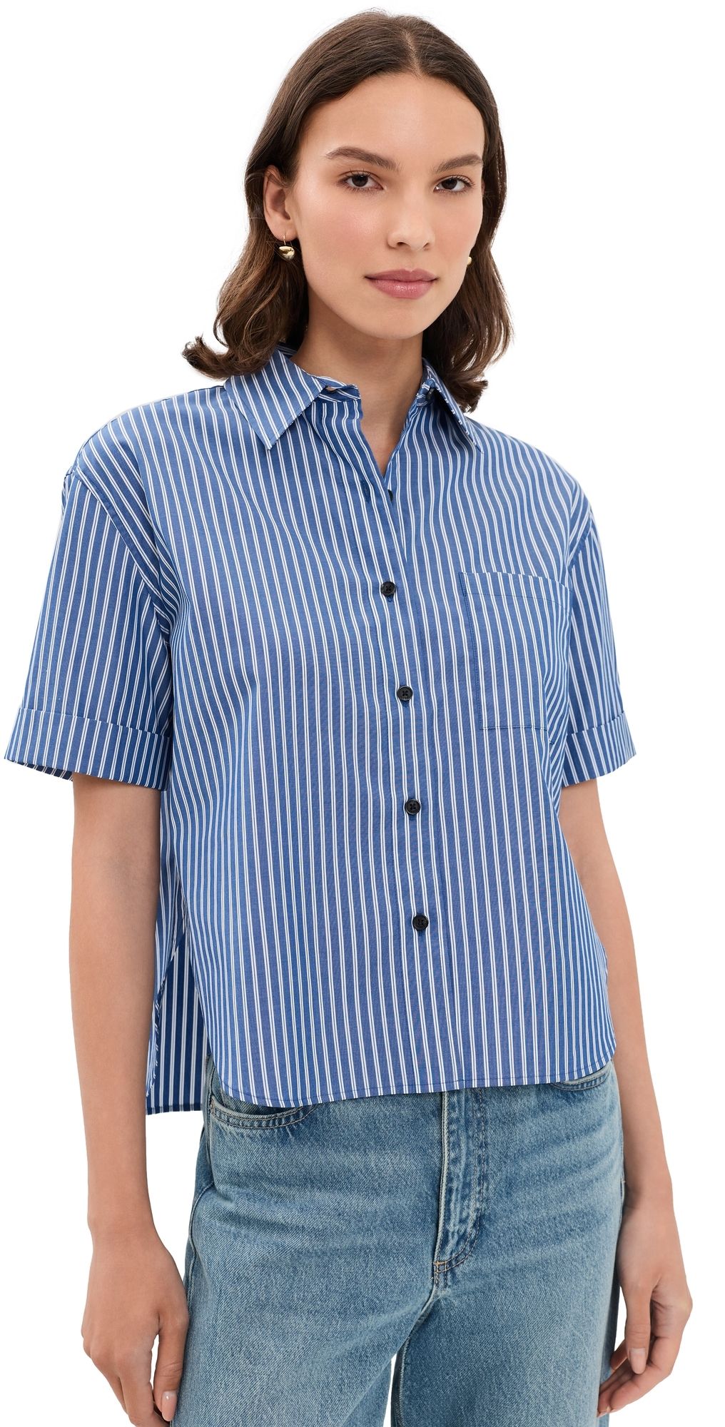 rag & bone Connie Short Sleeve Stripe Shirt Blue Stripe L