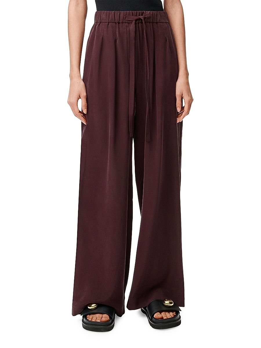 Women's Pyjama Silk Trousers - Burgundy - Size Large
