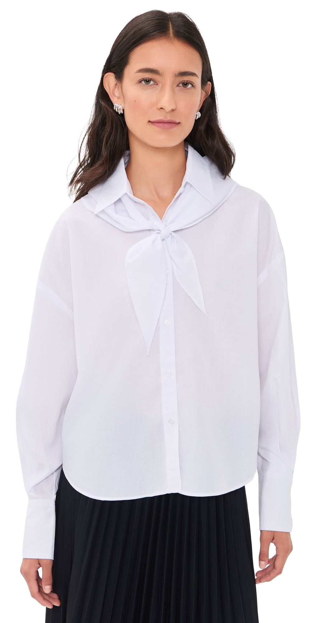 Another Girl Boxy Shirt with Neck Scarf White XL