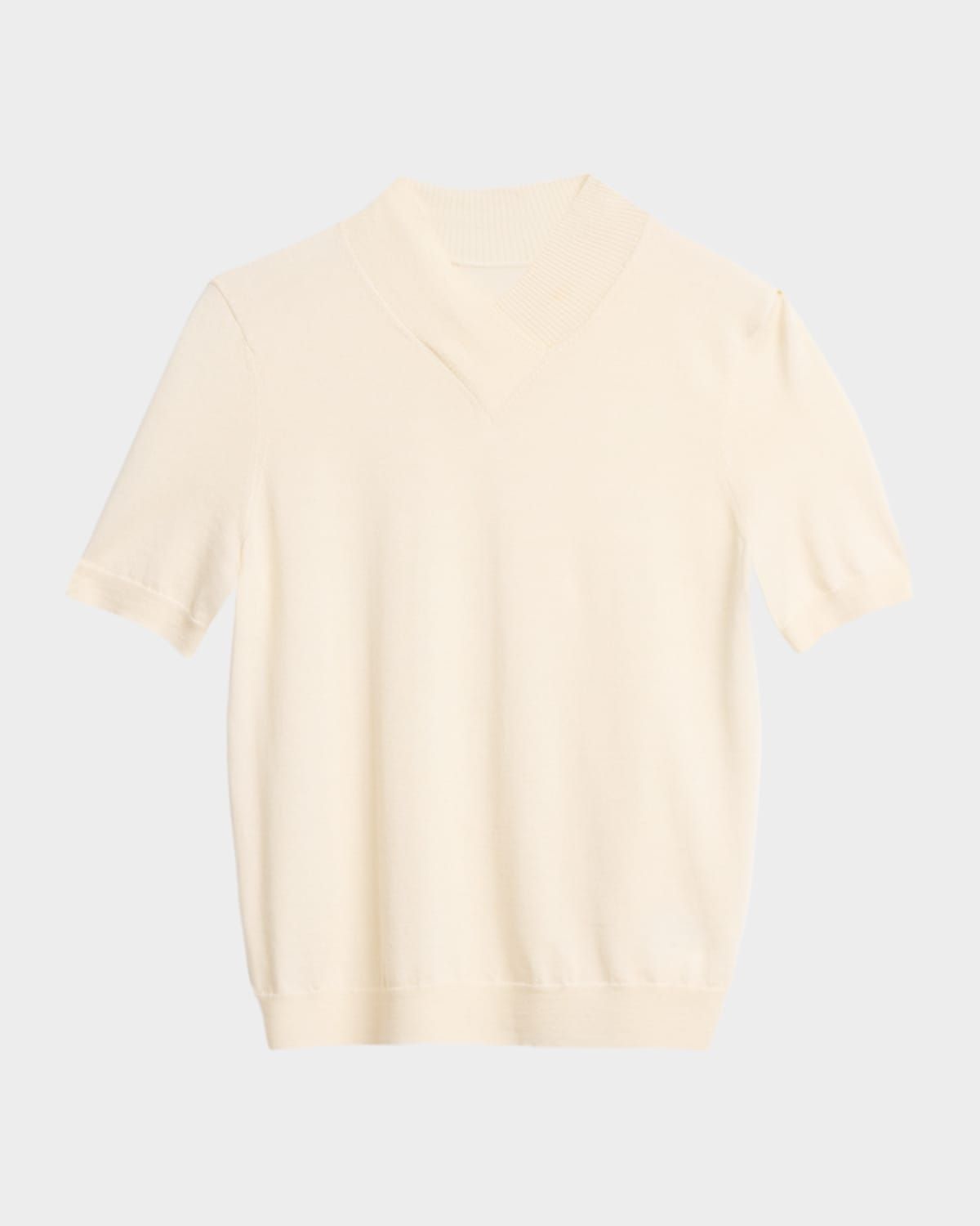 Merino Silk Knit Short-Sleeve Sweater