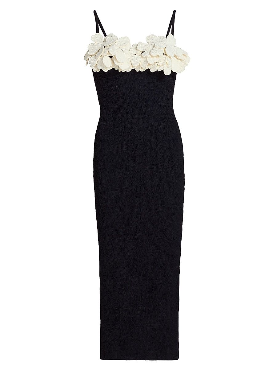 Women's Breeze 3D Floral Jacquard Colorblocked Midi-Dress - Black - Size XS