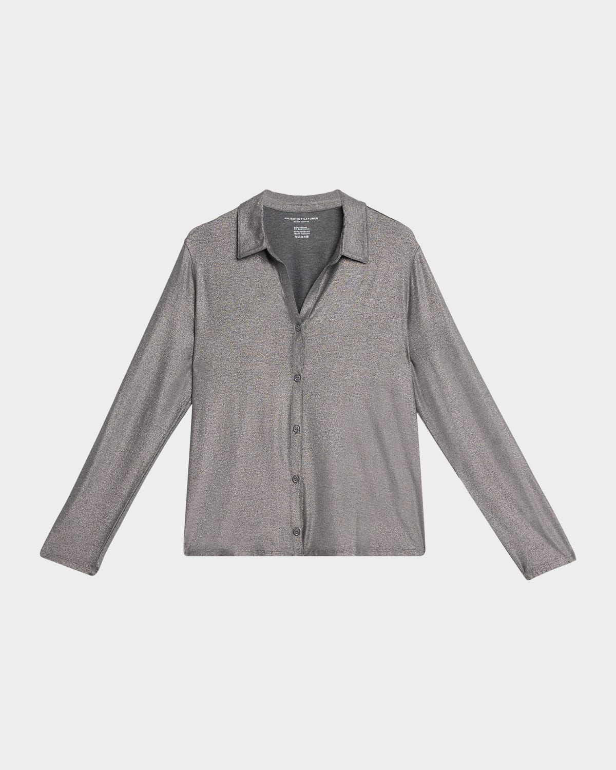 Metallic 3/4-Sleeve Button-Front Shirt