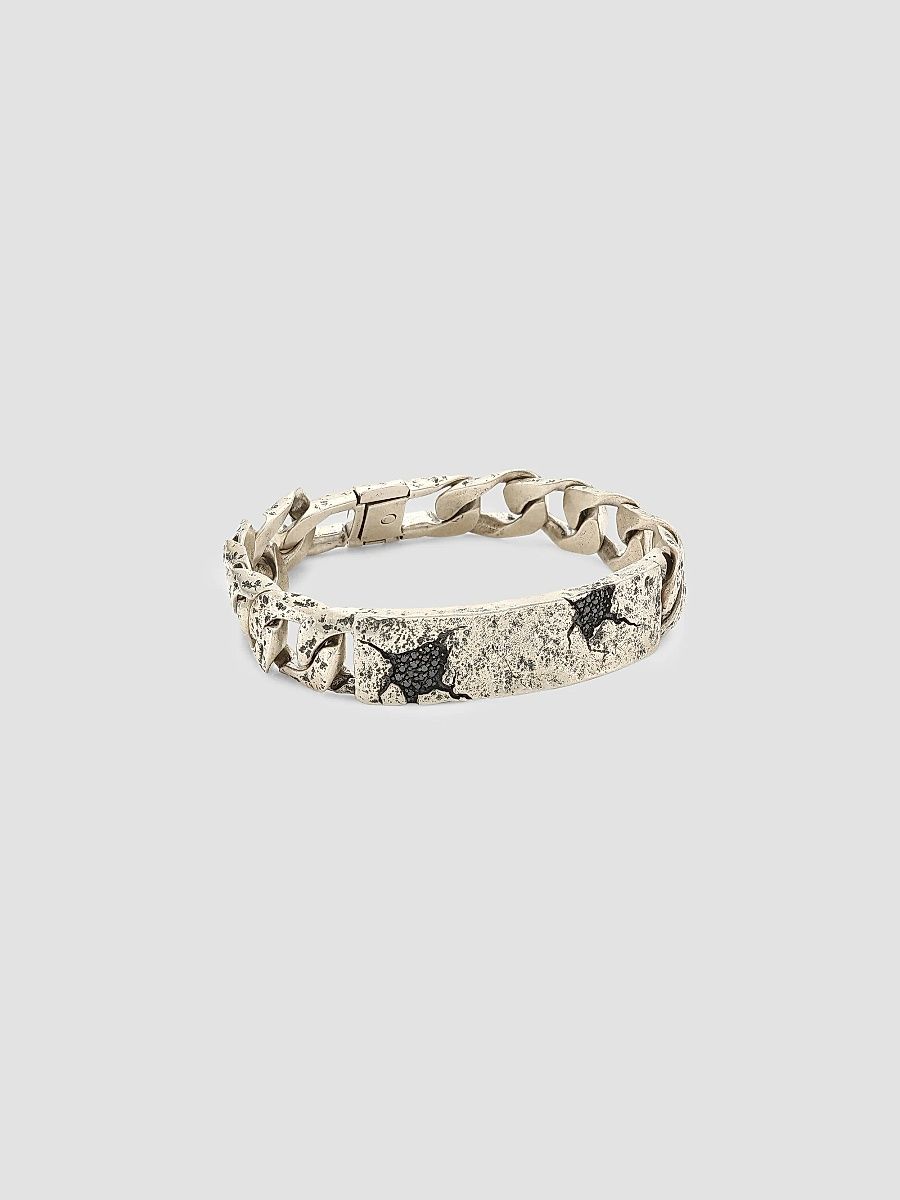 John Varvatos Men's Artisan Metals Sterling Silver & Black Diamond ID Tag Chain Bracelet - Black - Size 9.75