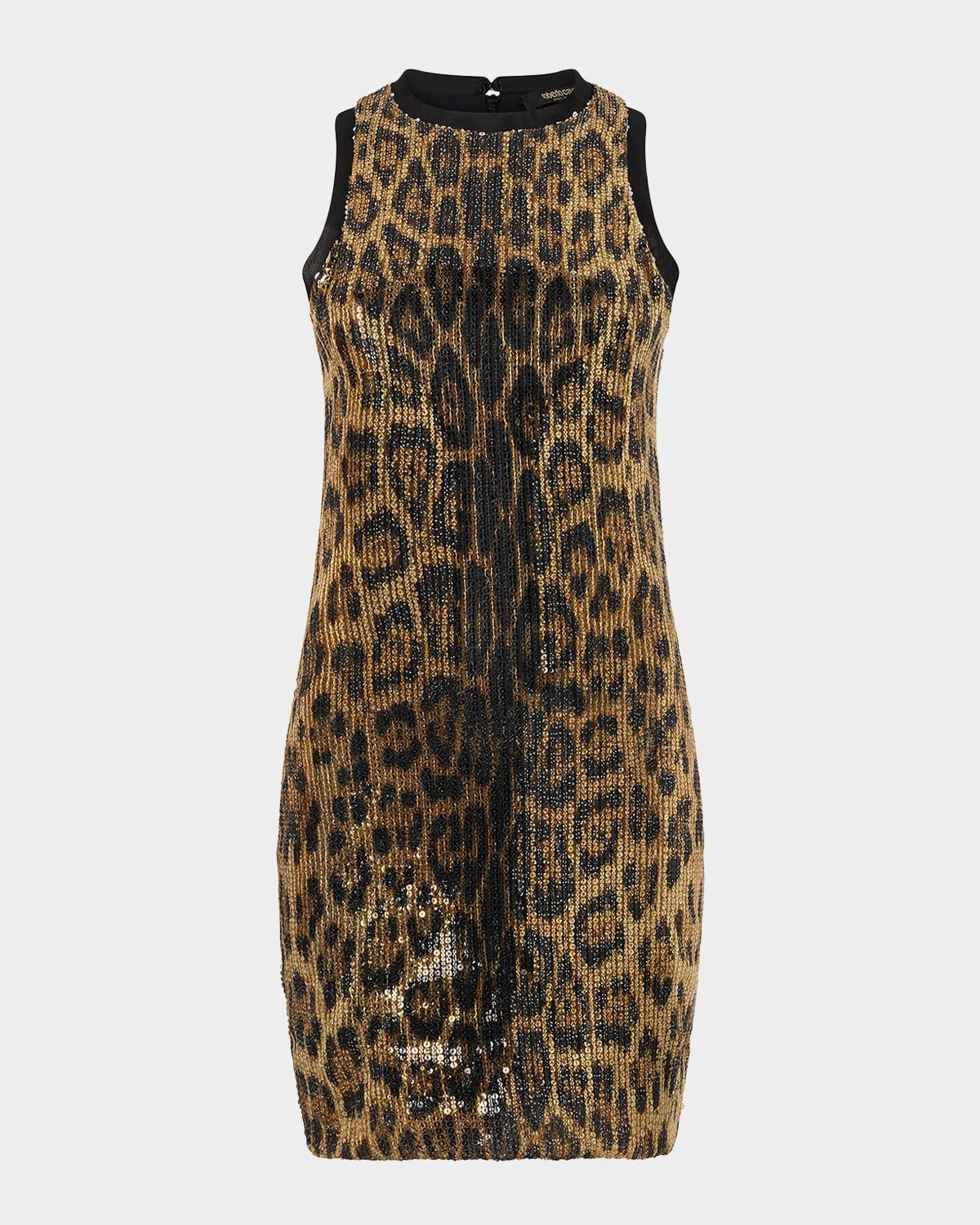 Jaguar-Print Sequined Mini Dress