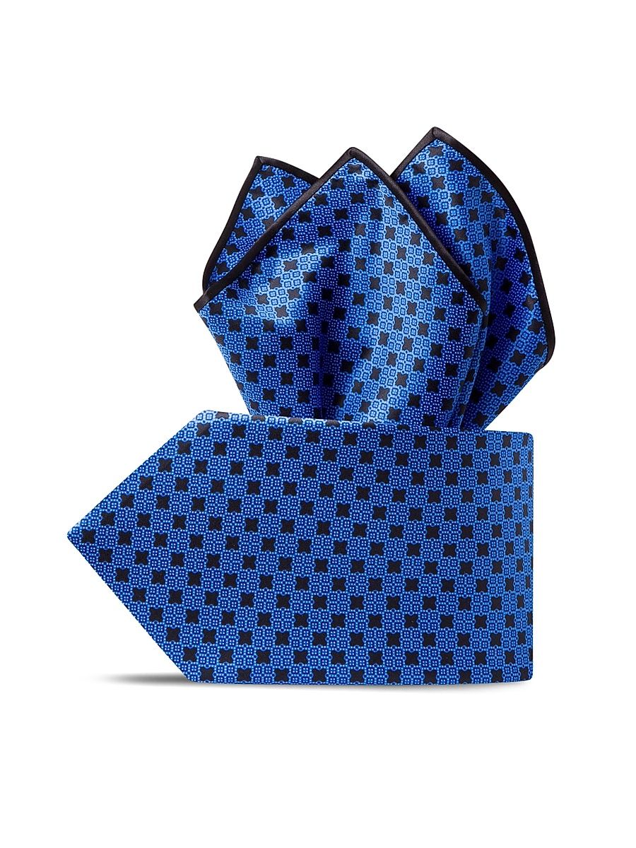 Men's Luxury Printed Silk Tie Set - Blue Black