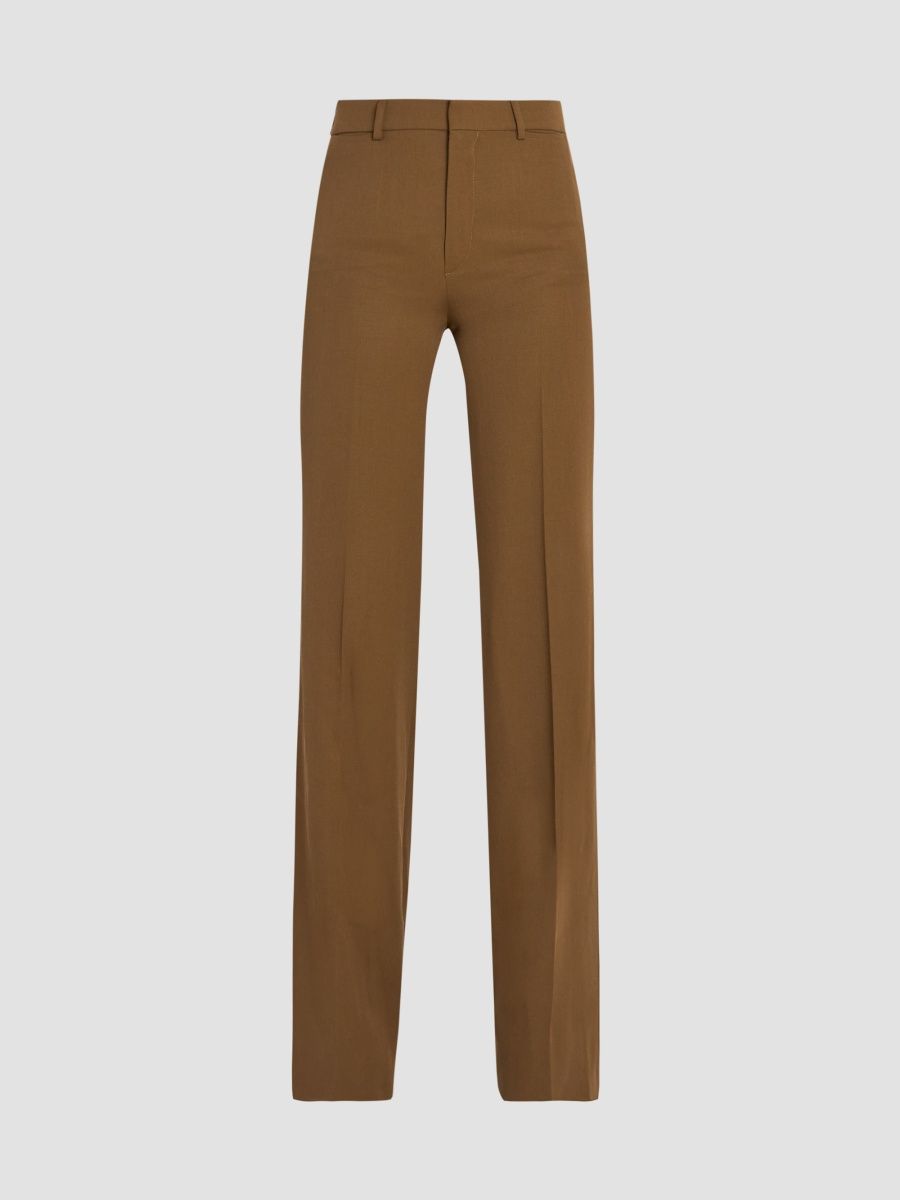Women's Virgin Wool Straight-Leg Trousers - Leaf Brown - Size 14