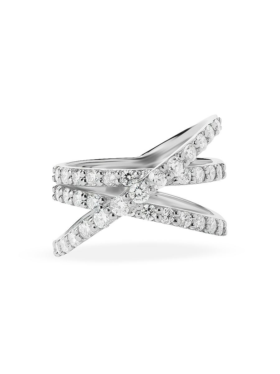 Women's 14K Gold & 1.52 TCW Diamond Crisscross Ring - White Gold - Size 7
