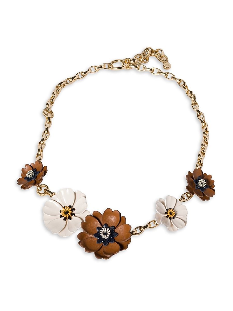 Women's Metal and Pearl Necklace - Cognac Gold