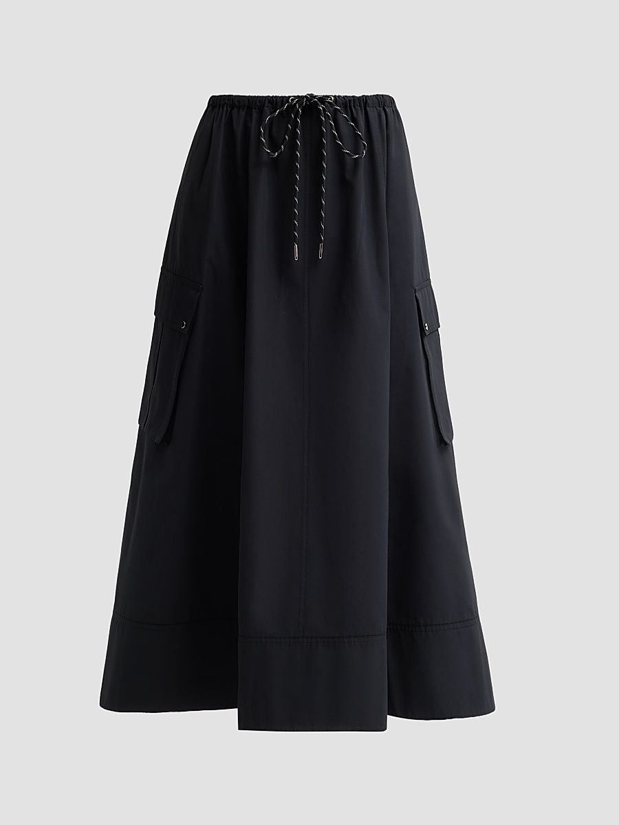 Toccin Women's Elodie Drawstring Cargo Midi Skirt - Jet - Size Large