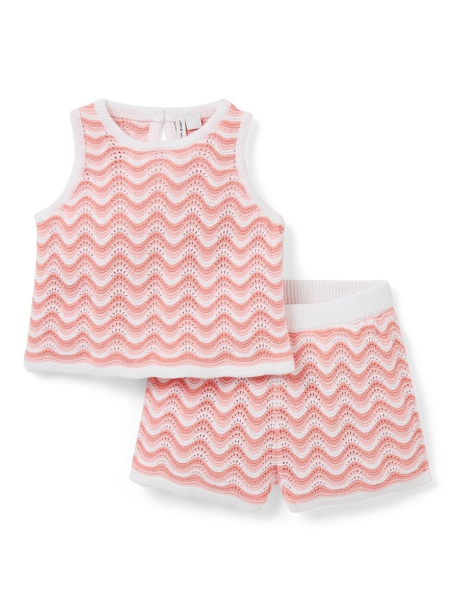 Baby Girl's Wavy Stripes Crochet Set - Pink - Size 18 Months