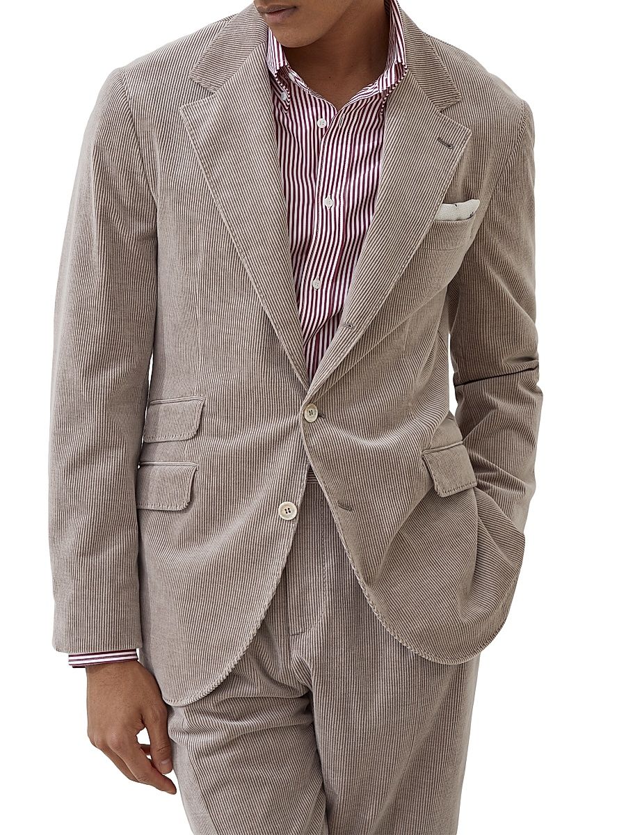 Men's Comfort Cotton and Cashmere Corduroy Deconstructed Cavallo Blazer - Bark - Size 46