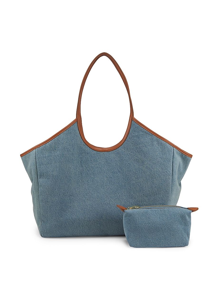 Women's Denim Scoop Tote Bag & Pouchette Set - Denim