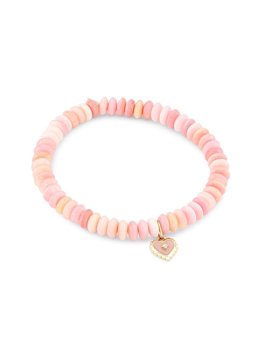 Women's 14K Yellow Gold, Conch-Shell, & Diamond Beaded Bracelet