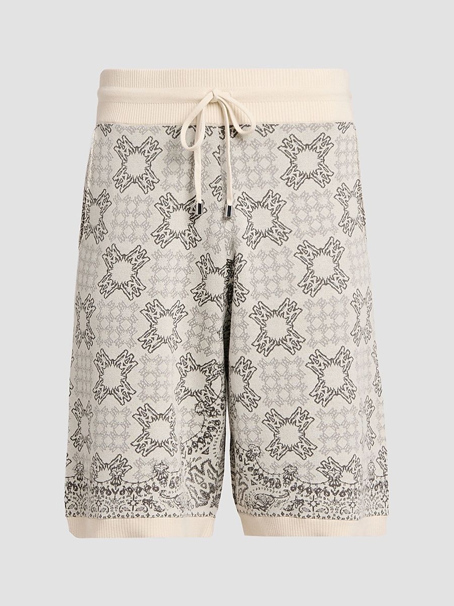 Men's Printed Logo Monogram Cotton-Blend Drawstring Shorts - Alabaster - Size Small