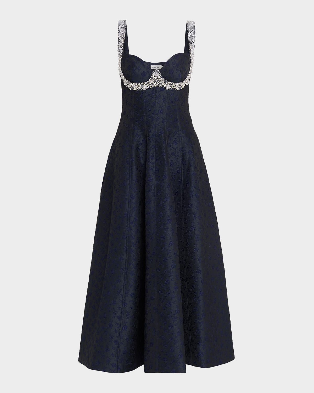 Charlotte Beaded Floral Jacquard Midi Dress