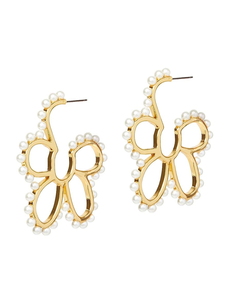 Women's Daisy 14K Gold-Plated & Faux Pearl Hoop Earrings - Pearl