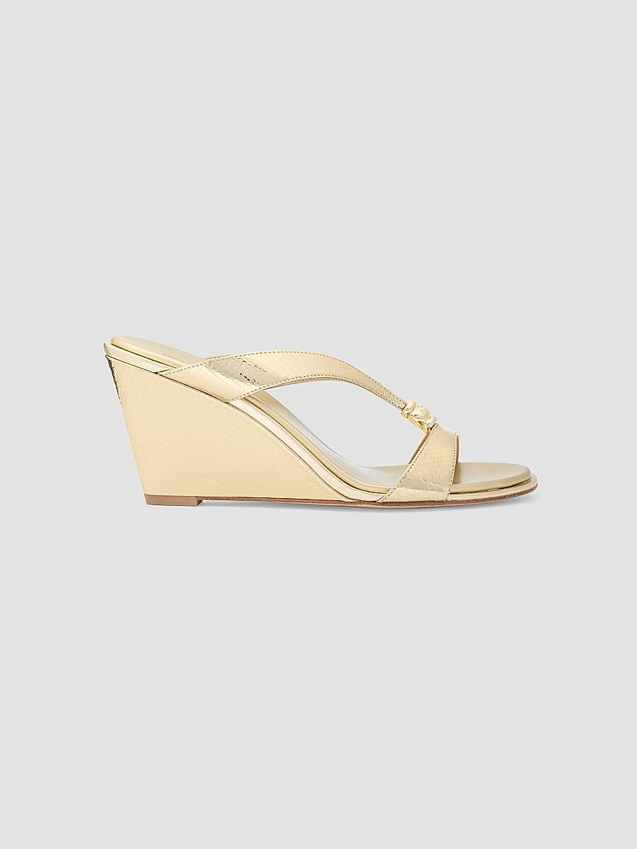 Women's Cherie 75MM Leather Wedge Sandals - Pale Gold - Size 11