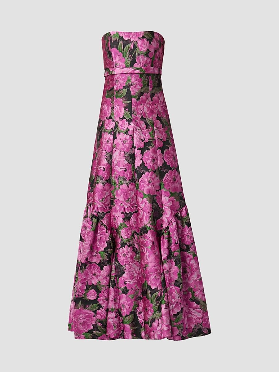 Shoshanna Women's Nia Floral Jacqaurd Strapless Gown - Magenta Multi - Size 14