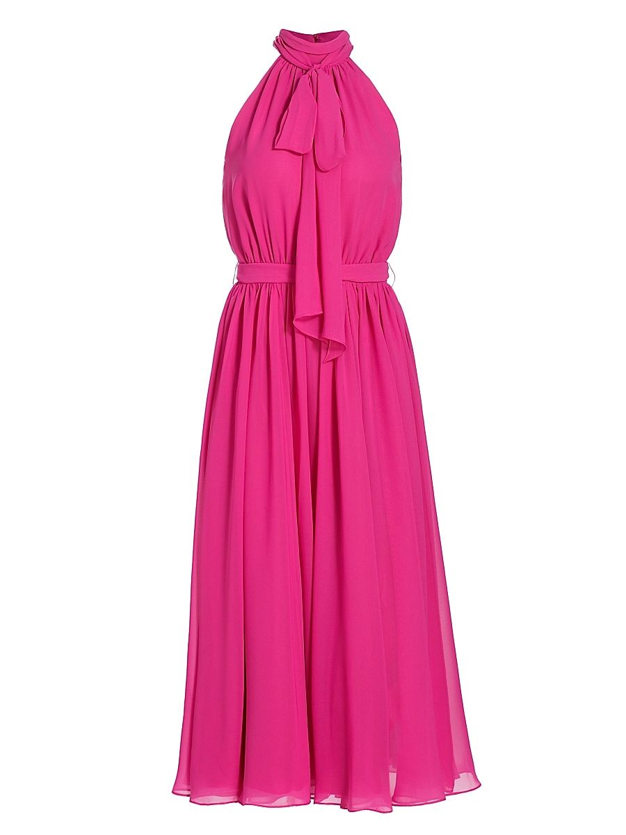 Women's Jasmine Georgette Tieneck Midi-Dress - Raspberry - Size 12