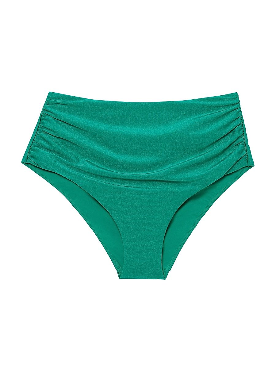 Women's Teya High-Rise Ruched Bikini Bottom - Kelly Green - Size Large