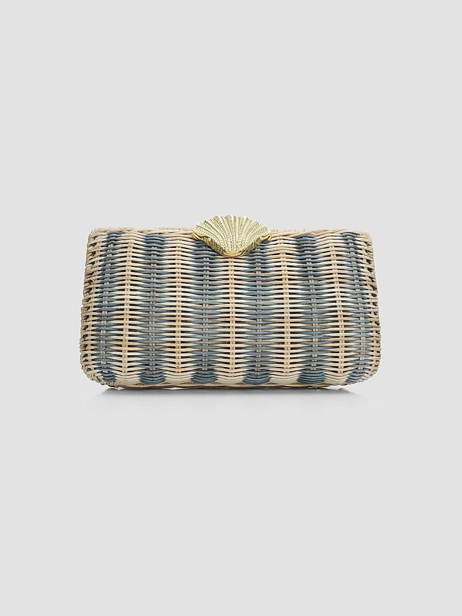 Women's Summer 2026 The Classica Striped Rattan Clutch - Blue