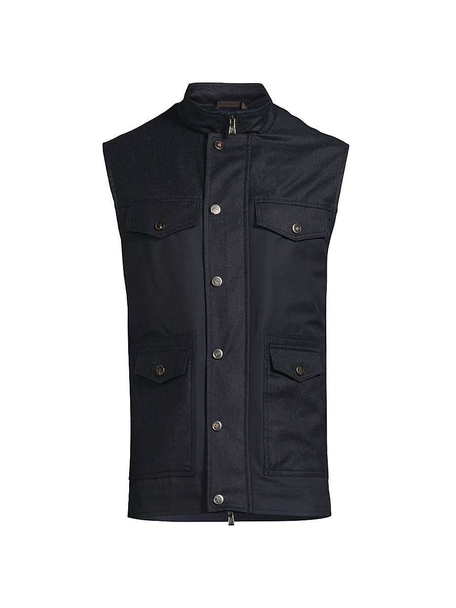 Men's Wool-Blend Field Vest - Dark Blue - Size 38