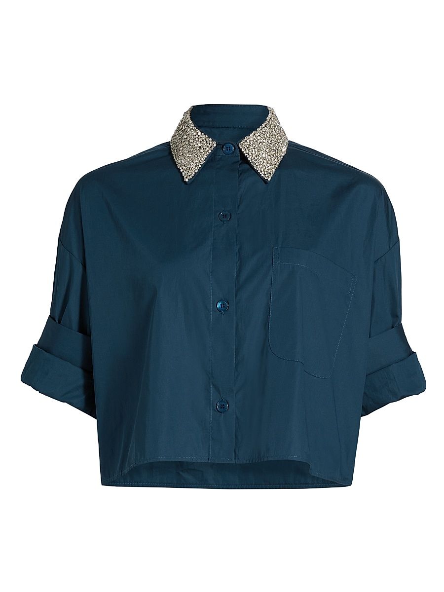 Women's Next Ex Crystral Collar Shirt - Blue Wing Teal - Size Medium
