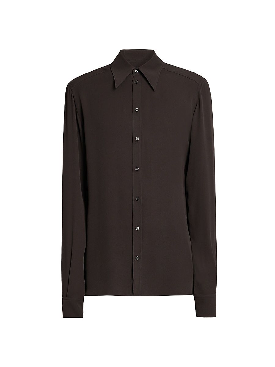 Men's Point Collar Silk Shirt - Ebano - Size 15