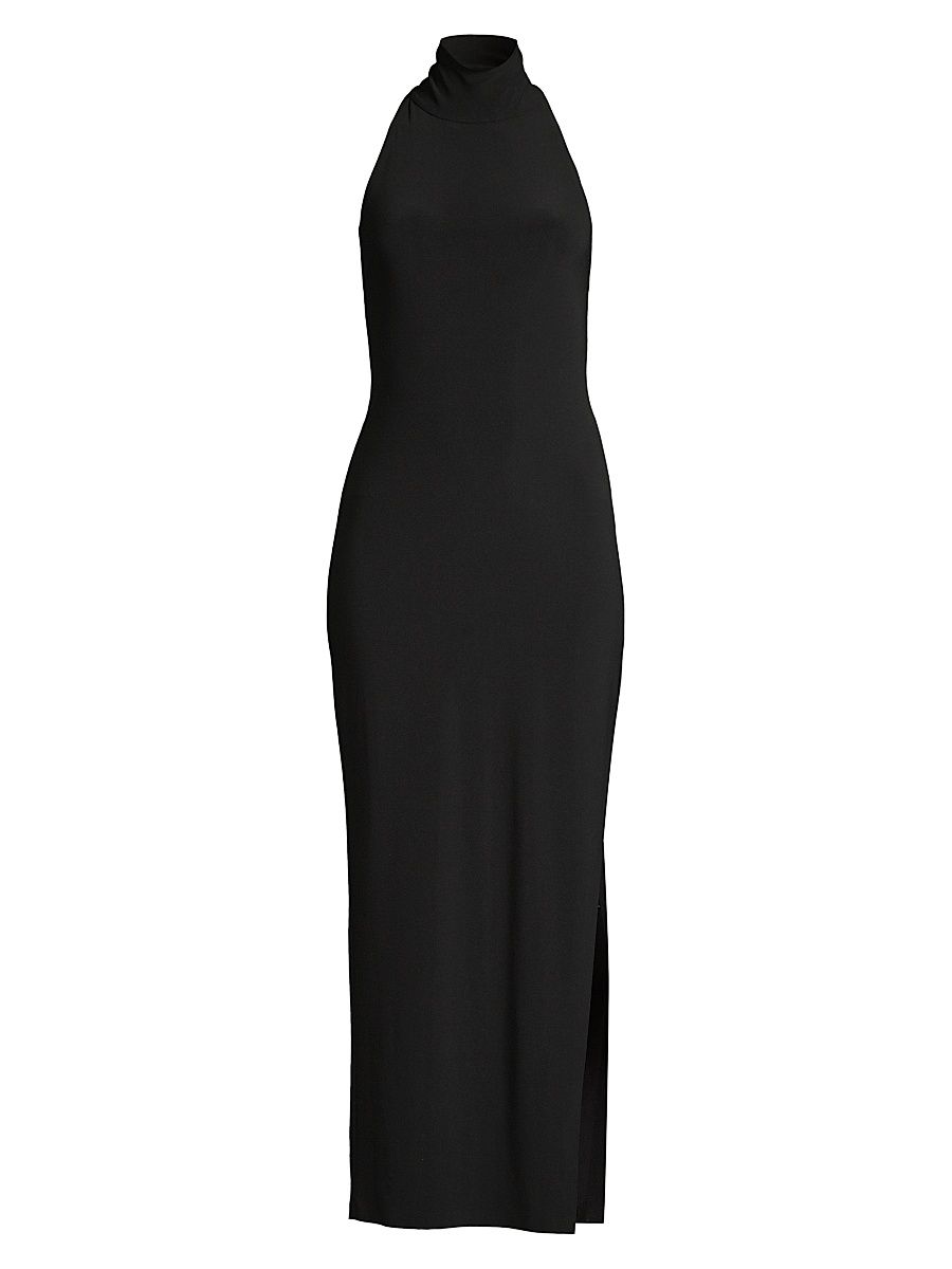 Women's Halter Turtleneck Slit Gown - Black - Size XL