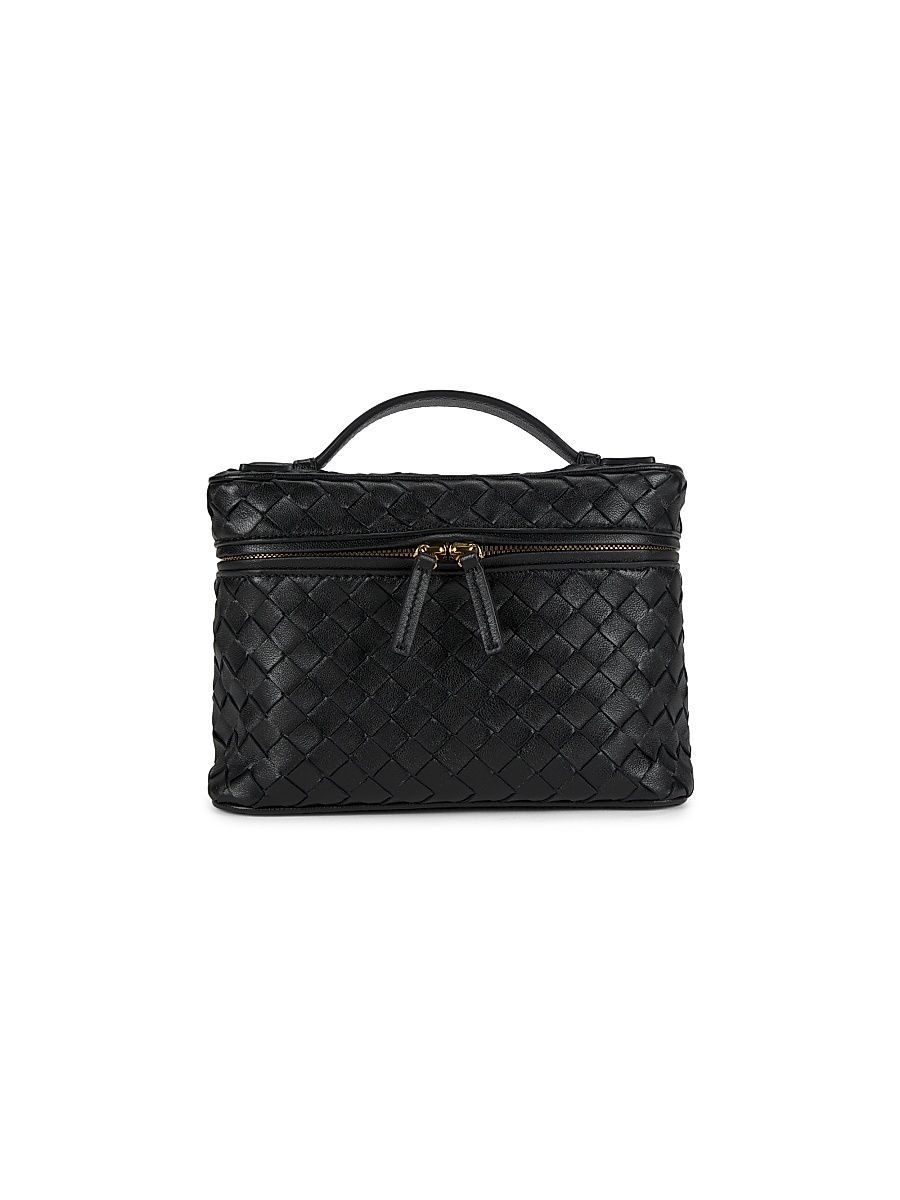 Women's Small Intrecciato Leather Vanity Case - Black Brass