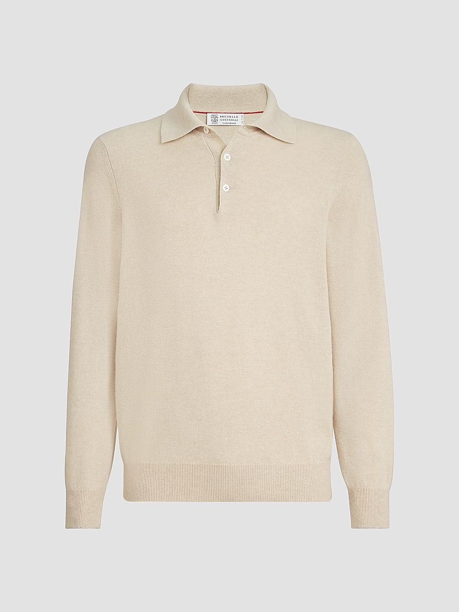 Brunello Cucinelli Men's Cashmere Knit Polo Shirt - Pebble - Size 38