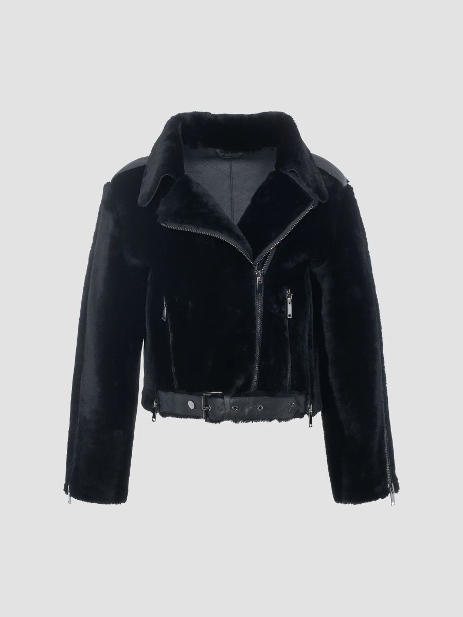 Gorski Women's Select Shearling Lamb and Leather Moto Jacket - Black - Size Small