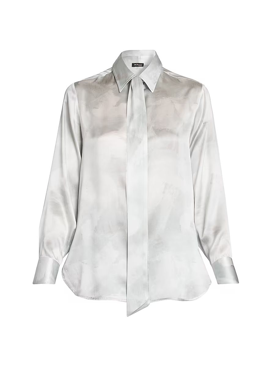 Women's Silk Tie Blouse - Sky Blue - Size 2