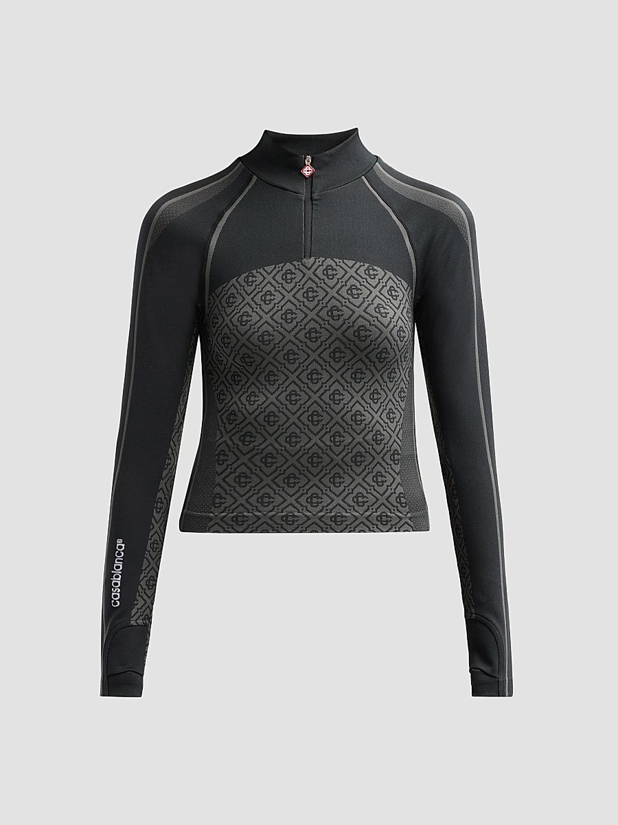 Women's Seamless Monogram Zip Top - Grey - Size Large