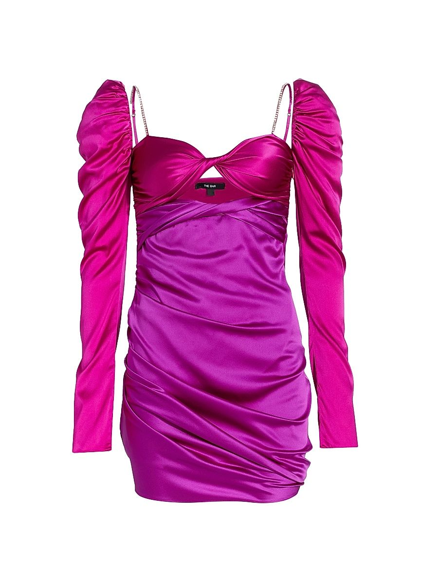 Women's Two-Tone Silk Satin Twist-Front Minidress - Fucshia Amethyst - Size 10