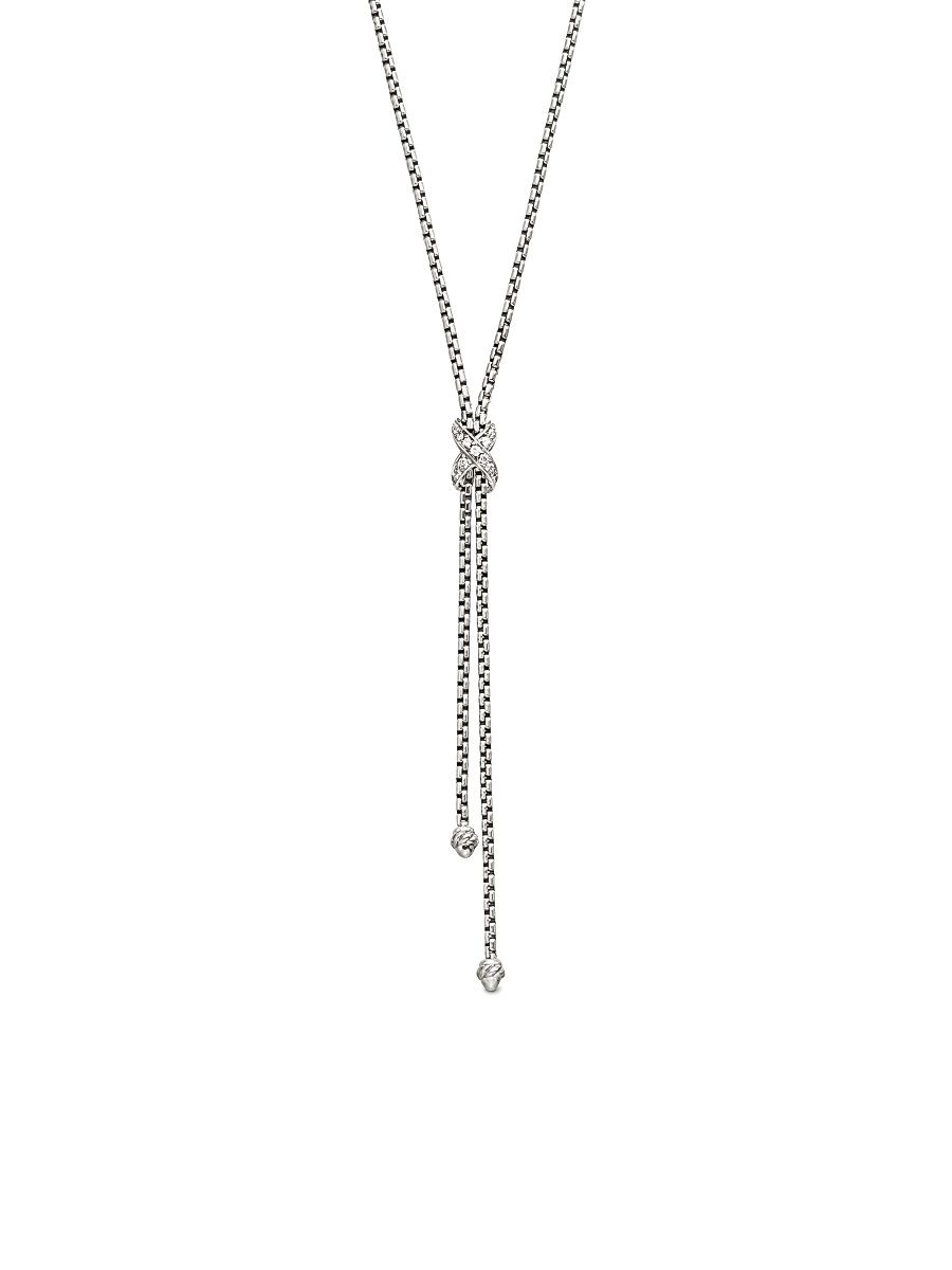 Women's Petite X Lariat Necklace in Sterling Silver with Diamonds - Diamond - Size 17.5
