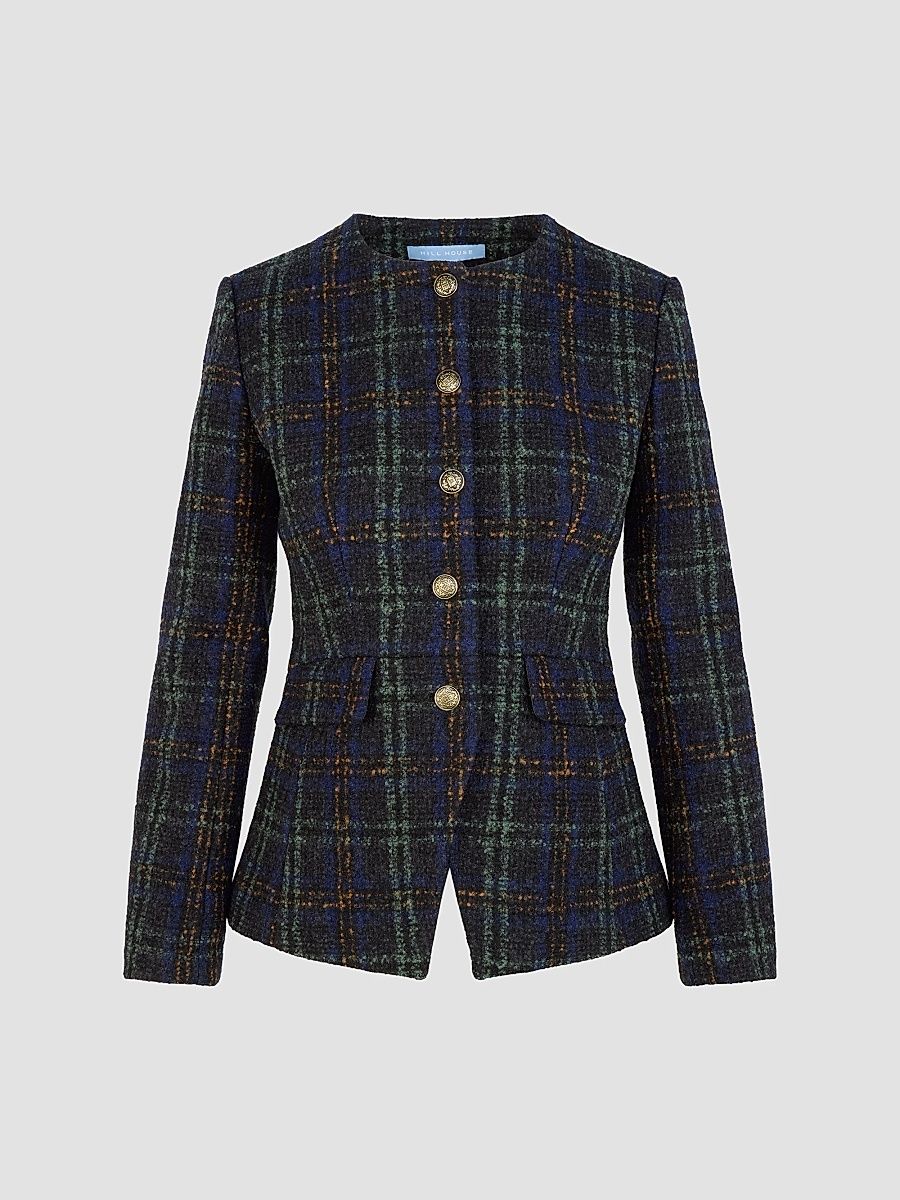 Hill House Home Women's The Warby Coat - Navy Tartan - Size XXL