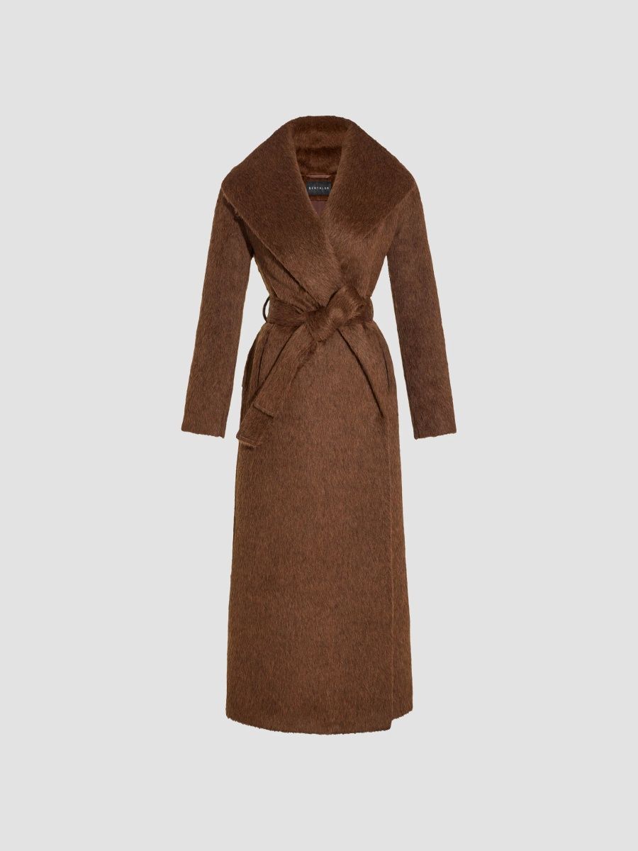 Sentaler Women's Tie-Waist Suri Alpaca Wool Maxi Wrap Coat - Chestnut - Size XS