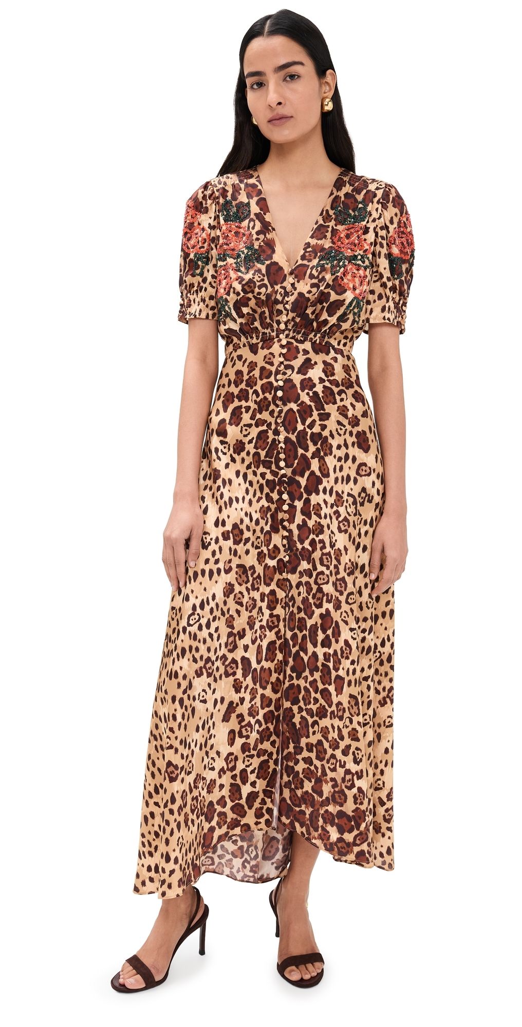 SALONI Lea Long Dress Cheetah Rose Plmt 0
