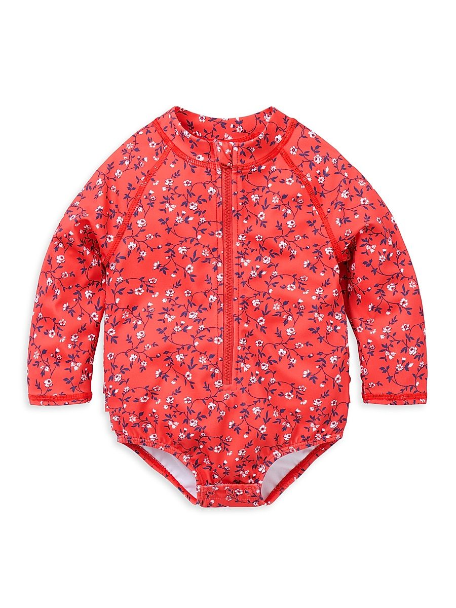 Baby Girl's Floral Rashguard Swimsuit & Hat Set - Size 3 Months