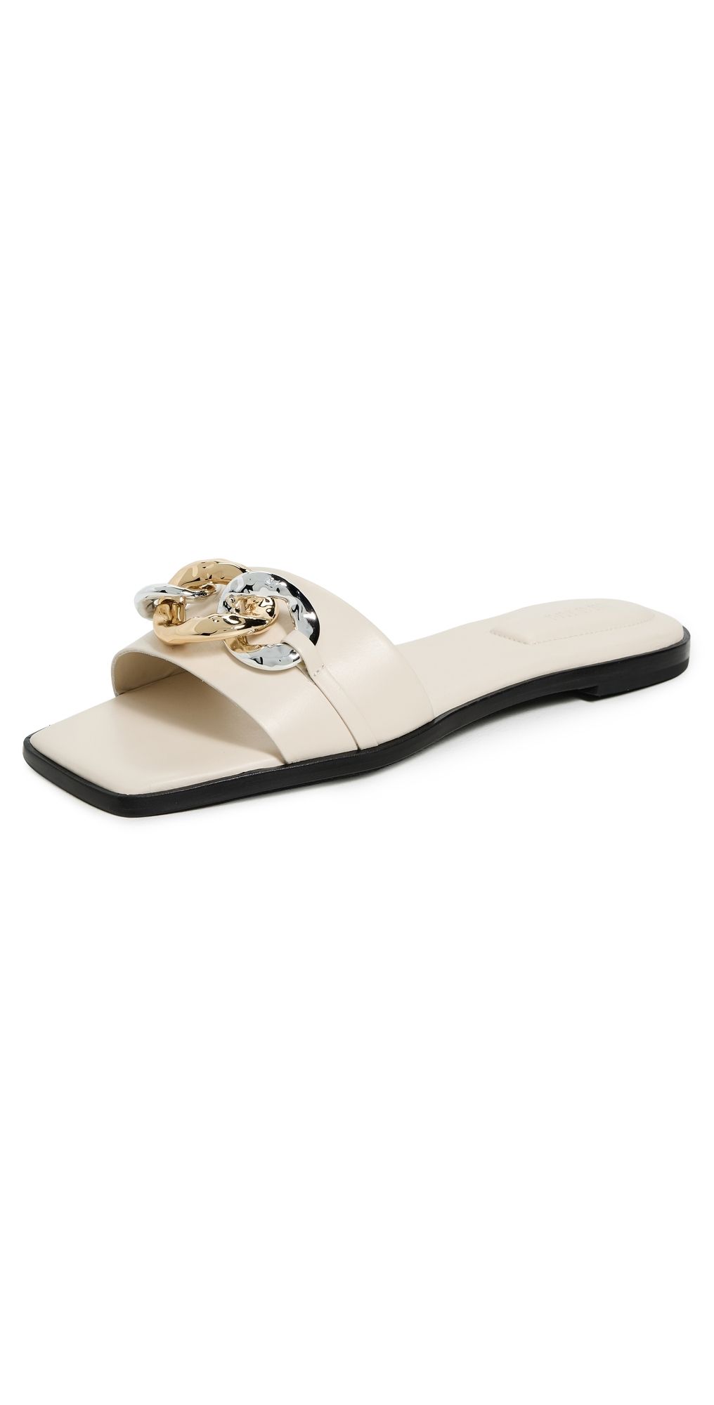 SIMKHAI Arlo Chain Leather Flat Slides Cream 37