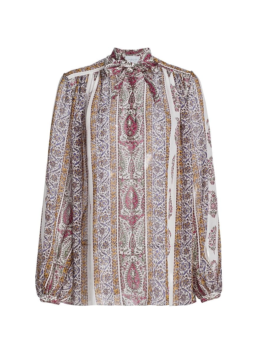 Women's Paisley Silk Blouse - Ivory Multi - Size 12
